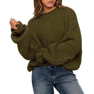 imageBTFBM Womens Oversized Sweater Crewneck Long Sleeve Fuzzy Knit Chunky Pullover Sweaters 2025 Fall Winter Trendy OutfitsArmy Green