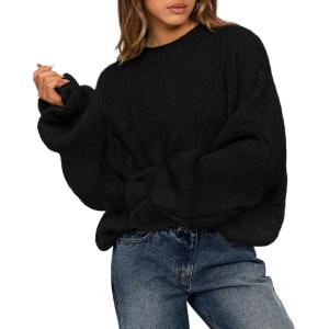 imageBTFBM Womens Oversized Sweater Crewneck Long Sleeve Fuzzy Knit Chunky Pullover Sweaters 2025 Fall Winter Trendy OutfitsBlack