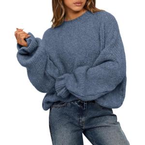 imageBTFBM Womens Oversized Sweater Crewneck Long Sleeve Fuzzy Knit Chunky Pullover Sweaters 2025 Fall Winter Trendy OutfitsGrey Blue
