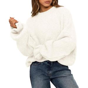 imageBTFBM Womens Oversized Sweater Crewneck Long Sleeve Fuzzy Knit Chunky Pullover Sweaters 2025 Fall Winter Trendy OutfitsWhite