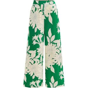 imageBTFBM Womens Wide Leg Summer Pants 2025 Boho Beach Vacation Loose Elastic Waist Printed Palazzo Pant PocketsFloral Green Apricot