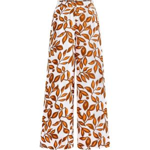 imageBTFBM Womens Wide Leg Summer Pants 2025 Boho Beach Vacation Loose Elastic Waist Printed Palazzo Pant PocketsPrint White Brown
