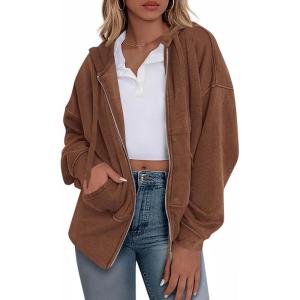 imageBTFBM Womens Zip Up Hoodies Fleece Cropped Sweatshirts 2025 Fall Fashion Outfits Casual Y2k Jackets Winter ClothesBrown