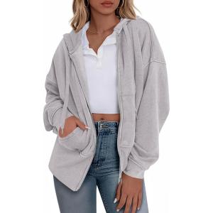 imageBTFBM Womens Zip Up Hoodies Fleece Cropped Sweatshirts 2025 Fall Fashion Outfits Casual Y2k Jackets Winter ClothesGrey