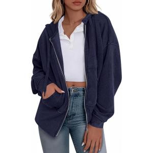 imageBTFBM Womens Zip Up Hoodies Fleece Cropped Sweatshirts 2025 Fall Fashion Outfits Casual Y2k Jackets Winter ClothesNavy