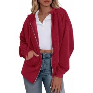 imageBTFBM Womens Zip Up Hoodies Fleece Cropped Sweatshirts 2025 Fall Fashion Outfits Casual Y2k Jackets Winter ClothesRed