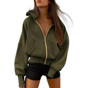 imageBTFBM Womens Zip Up Hoodies Long Sleeve Fashion Sweatshirt Fleece Y2K Hooded Jacket 2025 Trendy Fall Winter ClothesArmy Green