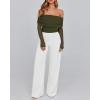 imageBTFBM Off The Shoulder Tops for Women 2025 Long Sleeve Shirts Y2K Slim Fit Going Out Tops Ruched Stretchy Mesh Crop TopArmy Green