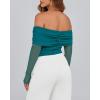 imageBTFBM Off The Shoulder Tops for Women 2025 Long Sleeve Shirts Y2K Slim Fit Going Out Tops Ruched Stretchy Mesh Crop TopBlue Green