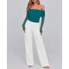 imageBTFBM Off The Shoulder Tops for Women 2025 Long Sleeve Shirts Y2K Slim Fit Going Out Tops Ruched Stretchy Mesh Crop TopBlue Green