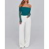 imageBTFBM Off The Shoulder Tops for Women 2025 Long Sleeve Shirts Y2K Slim Fit Going Out Tops Ruched Stretchy Mesh Crop TopBlue Green