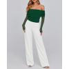 imageBTFBM Off The Shoulder Tops for Women 2025 Long Sleeve Shirts Y2K Slim Fit Going Out Tops Ruched Stretchy Mesh Crop TopDark Green