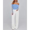 imageBTFBM Off The Shoulder Tops for Women 2025 Long Sleeve Shirts Y2K Slim Fit Going Out Tops Ruched Stretchy Mesh Crop TopLight Blue
