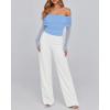 imageBTFBM Off The Shoulder Tops for Women 2025 Long Sleeve Shirts Y2K Slim Fit Going Out Tops Ruched Stretchy Mesh Crop TopLight Blue