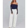 imageBTFBM Off The Shoulder Tops for Women 2025 Long Sleeve Shirts Y2K Slim Fit Going Out Tops Ruched Stretchy Mesh Crop TopNavy