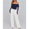 imageBTFBM Off The Shoulder Tops for Women 2025 Long Sleeve Shirts Y2K Slim Fit Going Out Tops Ruched Stretchy Mesh Crop TopNavy