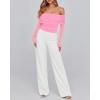 imageBTFBM Off The Shoulder Tops for Women 2025 Long Sleeve Shirts Y2K Slim Fit Going Out Tops Ruched Stretchy Mesh Crop TopPink