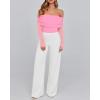 imageBTFBM Off The Shoulder Tops for Women 2025 Long Sleeve Shirts Y2K Slim Fit Going Out Tops Ruched Stretchy Mesh Crop TopPink