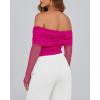 imageBTFBM Off The Shoulder Tops for Women 2025 Long Sleeve Shirts Y2K Slim Fit Going Out Tops Ruched Stretchy Mesh Crop TopRose Red
