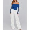 imageBTFBM Off The Shoulder Tops for Women 2025 Long Sleeve Shirts Y2K Slim Fit Going Out Tops Ruched Stretchy Mesh Crop TopRoyal Blue
