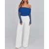 imageBTFBM Off The Shoulder Tops for Women 2025 Long Sleeve Shirts Y2K Slim Fit Going Out Tops Ruched Stretchy Mesh Crop TopRoyal Blue