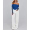 imageBTFBM Off The Shoulder Tops for Women 2025 Long Sleeve Shirts Y2K Slim Fit Going Out Tops Ruched Stretchy Mesh Crop TopRoyal Blue
