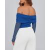 imageBTFBM Off The Shoulder Tops for Women 2025 Long Sleeve Shirts Y2K Slim Fit Going Out Tops Ruched Stretchy Mesh Crop TopRoyal Blue