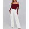 imageBTFBM Off The Shoulder Tops for Women 2025 Long Sleeve Shirts Y2K Slim Fit Going Out Tops Ruched Stretchy Mesh Crop TopWine Red