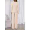 imageBTFBM Two Piece Set for Women Fall Fashion 2025 Business Casual Long Sleeve Blazer Jackets Wide Leg Pant Suits PocketsBeige