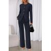 imageBTFBM Two Piece Set for Women Fall Fashion 2025 Business Casual Long Sleeve Blazer Jackets Wide Leg Pant Suits PocketsNavy Blue