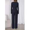 imageBTFBM Two Piece Set for Women Fall Fashion 2025 Business Casual Long Sleeve Blazer Jackets Wide Leg Pant Suits PocketsNavy Blue