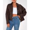 imageBTFBM Womens Faux Leather Jacket Fall Winter Clothes 2025 Long Sleeve Button Down Oversized Motorcycle Coats OutwearDark Coffee