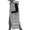 imageBTFBM Long Puffer Vest Women Quilted Hooded Button Down Zip Up Sleeveless Vests Outerwear Padded Jacket Fall Winter CoatGrey
