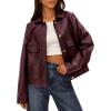 imageBTFBM Womens Faux Leather Jacket Fall Winter Clothes 2025 Long Sleeve Button Down Oversized Motorcycle Coats OutwearBurgundy