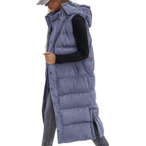 imageBTFBM Long Puffer Vest Women Quilted Hooded Button Down Zip Up Sleeveless Vests Outerwear Padded Jacket Fall Winter CoatBlue Purple