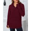 imageBTFBM Sweaters for Women Fall Winter Clothes 2025 Pocket Quarter Zip Pullover V Neck Long Sleeve Knit Trendy SweaterBurgundy