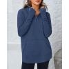 imageBTFBM Sweaters for Women Fall Winter Clothes 2025 Pocket Quarter Zip Pullover V Neck Long Sleeve Knit Trendy SweaterDark Blue