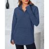 imageBTFBM Sweaters for Women Fall Winter Clothes 2025 Pocket Quarter Zip Pullover V Neck Long Sleeve Knit Trendy SweaterDark Blue