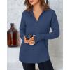 imageBTFBM Sweaters for Women Fall Winter Clothes 2025 Pocket Quarter Zip Pullover V Neck Long Sleeve Knit Trendy SweaterDark Blue