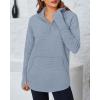 imageBTFBM Sweaters for Women Fall Winter Clothes 2025 Pocket Quarter Zip Pullover V Neck Long Sleeve Knit Trendy SweaterGrey