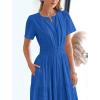 imageBTFBM Womens Summer 2025 Casual Midi Maxi Dresses Lightweight Short Sleeve V Neck Elastic Waist Boho Beach Dress PocketsBlue