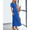 imageBTFBM Womens Summer 2025 Casual Midi Maxi Dresses Lightweight Short Sleeve V Neck Elastic Waist Boho Beach Dress PocketsBlue