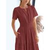 imageBTFBM Womens Summer 2025 Casual Midi Maxi Dresses Lightweight Short Sleeve V Neck Elastic Waist Boho Beach Dress PocketsBrown Red