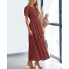 imageBTFBM Womens Summer 2025 Casual Midi Maxi Dresses Lightweight Short Sleeve V Neck Elastic Waist Boho Beach Dress PocketsBrown Red