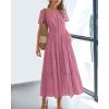 imageBTFBM Womens Summer 2025 Casual Midi Maxi Dresses Lightweight Short Sleeve V Neck Elastic Waist Boho Beach Dress PocketsDusty Pink