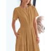 imageBTFBM Womens Summer 2025 Casual Midi Maxi Dresses Lightweight Short Sleeve V Neck Elastic Waist Boho Beach Dress PocketsKhaki