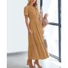 imageBTFBM Womens Summer 2025 Casual Midi Maxi Dresses Lightweight Short Sleeve V Neck Elastic Waist Boho Beach Dress PocketsKhaki