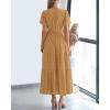 imageBTFBM Womens Summer 2025 Casual Midi Maxi Dresses Lightweight Short Sleeve V Neck Elastic Waist Boho Beach Dress PocketsKhaki