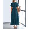 imageBTFBM Womens Summer 2025 Casual Midi Maxi Dresses Lightweight Short Sleeve V Neck Elastic Waist Boho Beach Dress PocketsLake Blue