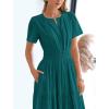 imageBTFBM Womens Summer 2025 Casual Midi Maxi Dresses Lightweight Short Sleeve V Neck Elastic Waist Boho Beach Dress PocketsMalachite Green